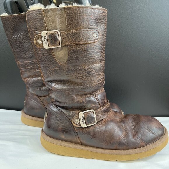 Ugg Australia Women's Brown Leather Mid Calf Boots Size 10 SKU 6105 - Picture 1 of 9